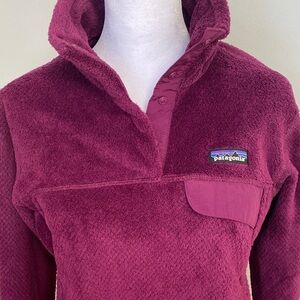 Patagonia Rich Maroon cosy Fleece Pullover pockets snap closure Small